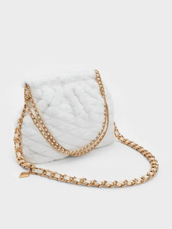 Women Duo Furry ChainHandle Hobo Bag 8211 White CHARLES and KEITH Hobo Bags