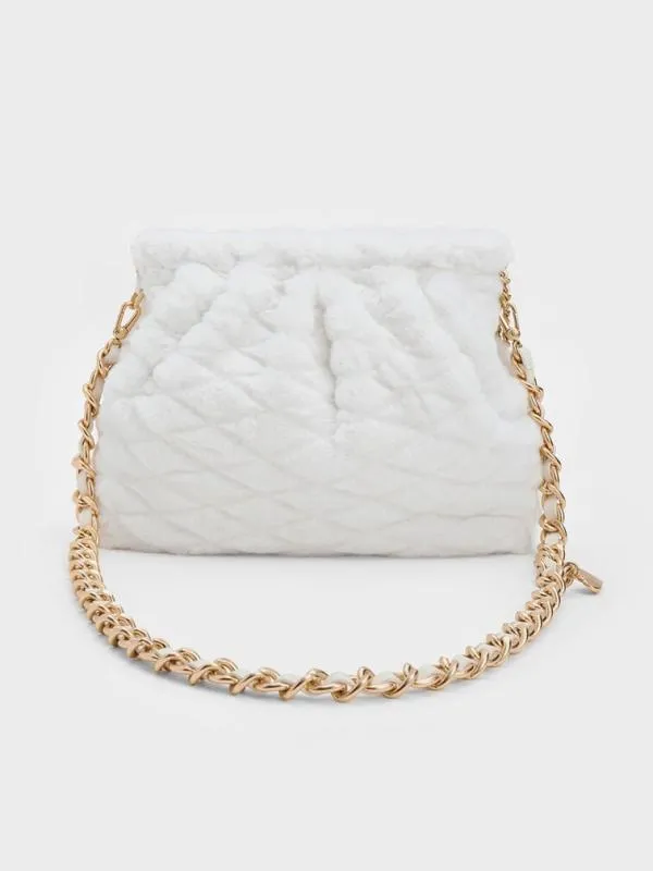 Women Duo Furry ChainHandle Hobo Bag 8211 White CHARLES and KEITH Hobo Bags