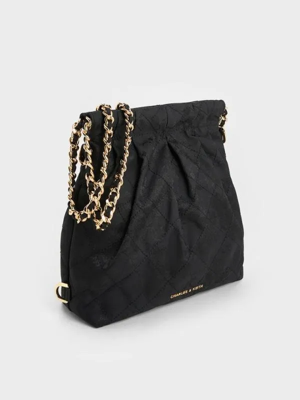 Women Duo Jacquard ChainHandle TwoWay Backpack 8211 Black CHARLES and KEITH Hobo Bags