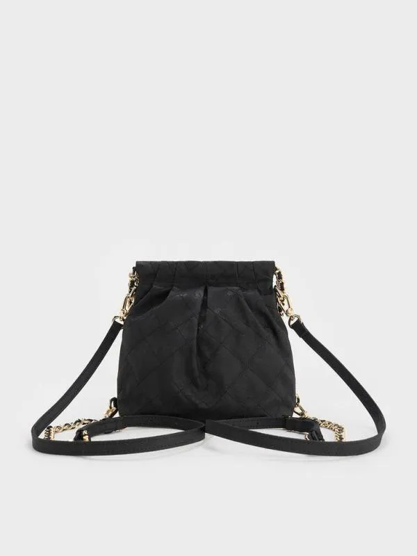 Women Duo Jacquard ChainHandle TwoWay Backpack 8211 Black CHARLES and KEITH Hobo Bags