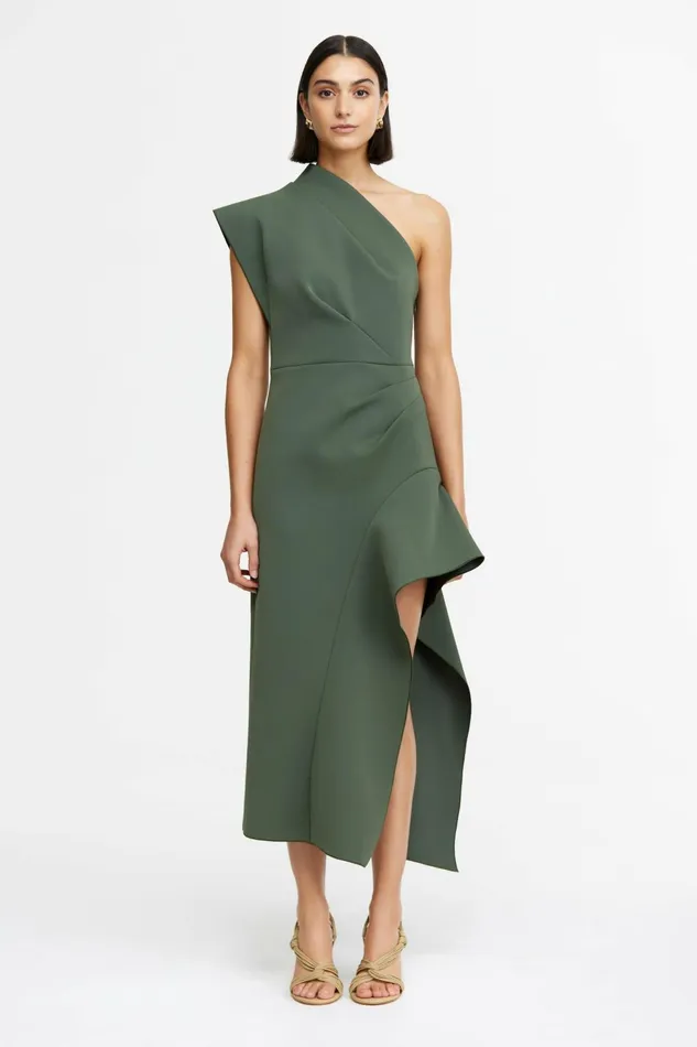Women EDDINGTON MIDI DRESS Deep Olive Acler Midi Dresses