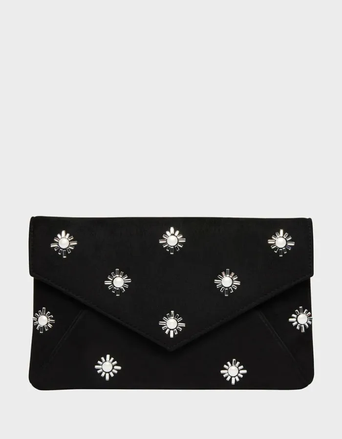 Women EMBELLISHED ENVELOPE CLUTCH BLACK Betsey Johnson