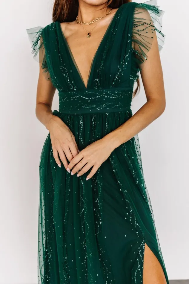 Women Embellished Sequin Baltic Born Annika Sequin Mesh Maxi Dress Green