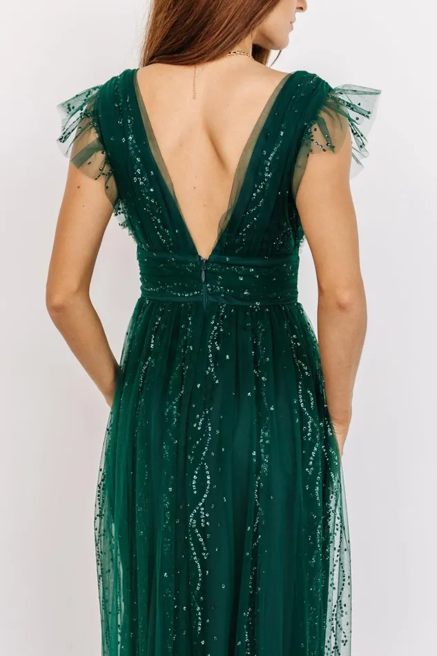 Women Embellished Sequin Baltic Born Annika Sequin Mesh Maxi Dress Green