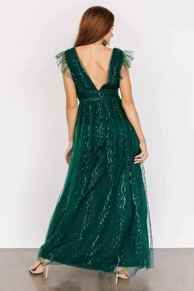 Women Embellished Sequin Baltic Born Annika Sequin Mesh Maxi Dress Green