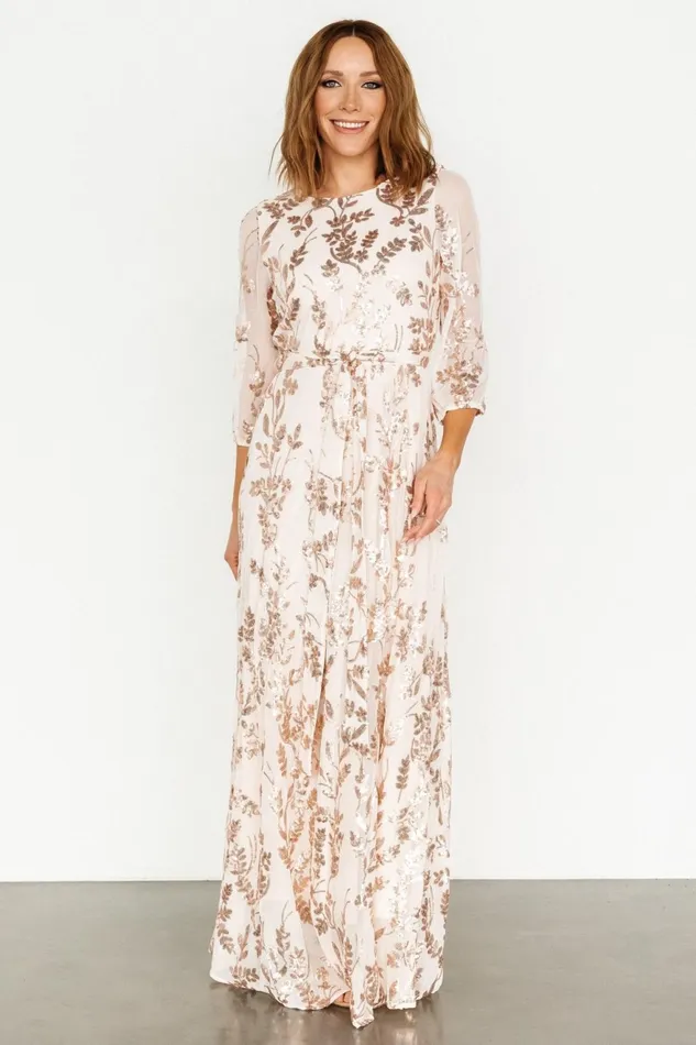 Women Embellished Sequin Baltic Born Destiny Sequin Maxi Dress Rose Gold