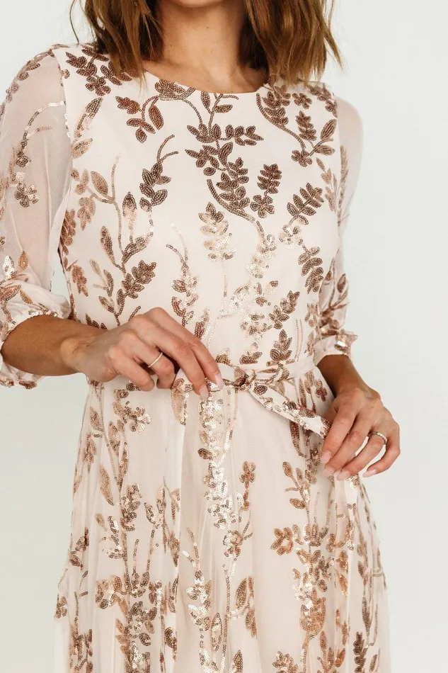 Women Embellished Sequin Baltic Born Destiny Sequin Maxi Dress Rose Gold