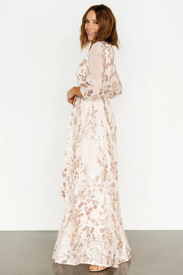Women Embellished Sequin Baltic Born Destiny Sequin Maxi Dress Rose Gold