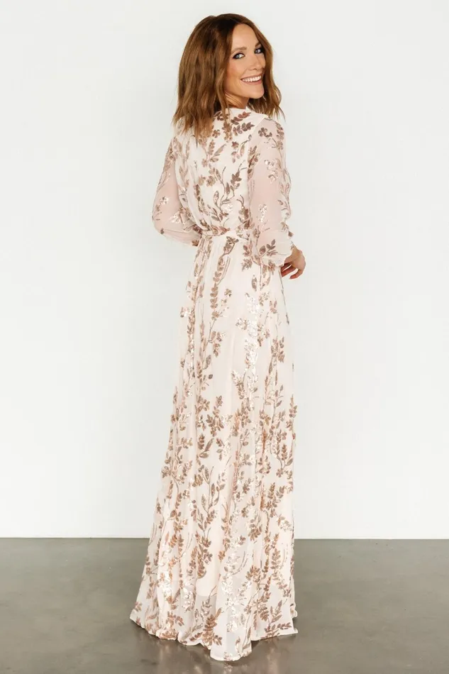 Women Embellished Sequin Baltic Born Destiny Sequin Maxi Dress Rose Gold
