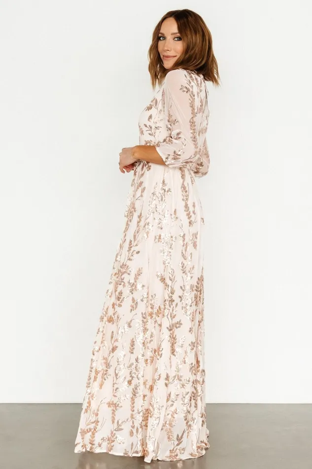 Women Embellished Sequin Baltic Born Destiny Sequin Maxi Dress Rose Gold
