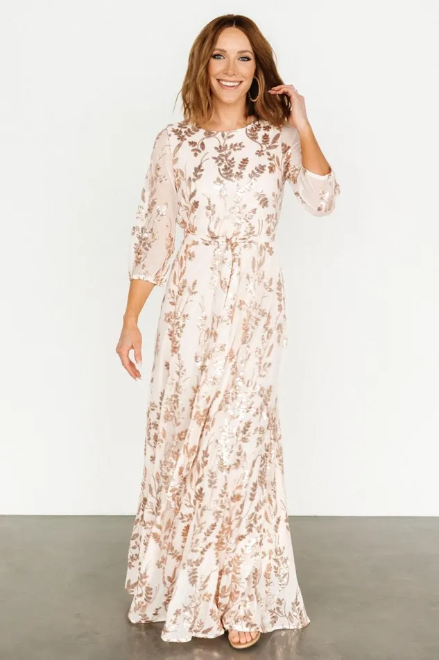 Women Embellished Sequin Baltic Born Destiny Sequin Maxi Dress Rose Gold