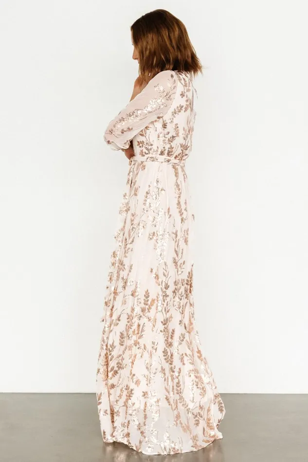 Women Embellished Sequin Baltic Born Destiny Sequin Maxi Dress Rose Gold