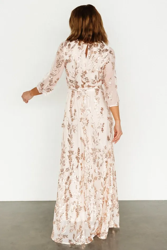 Women Embellished Sequin Baltic Born Destiny Sequin Maxi Dress Rose Gold