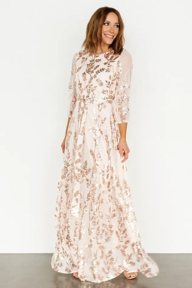 Women Embellished Sequin Baltic Born Destiny Sequin Maxi Dress Rose Gold