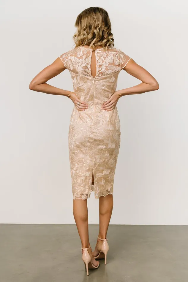 Women Embellished Sequin Baltic Born Jacqueline Embossed Midi Dress Champagne Women Embellished Sequin Baltic Born Jacqueline Embossed Midi Dress Champagne