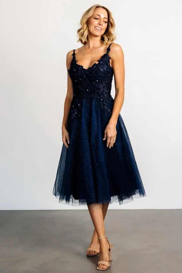 Women Embellished Sequin Baltic Born Noelle Shimmer Midi Dress Midnight Blue