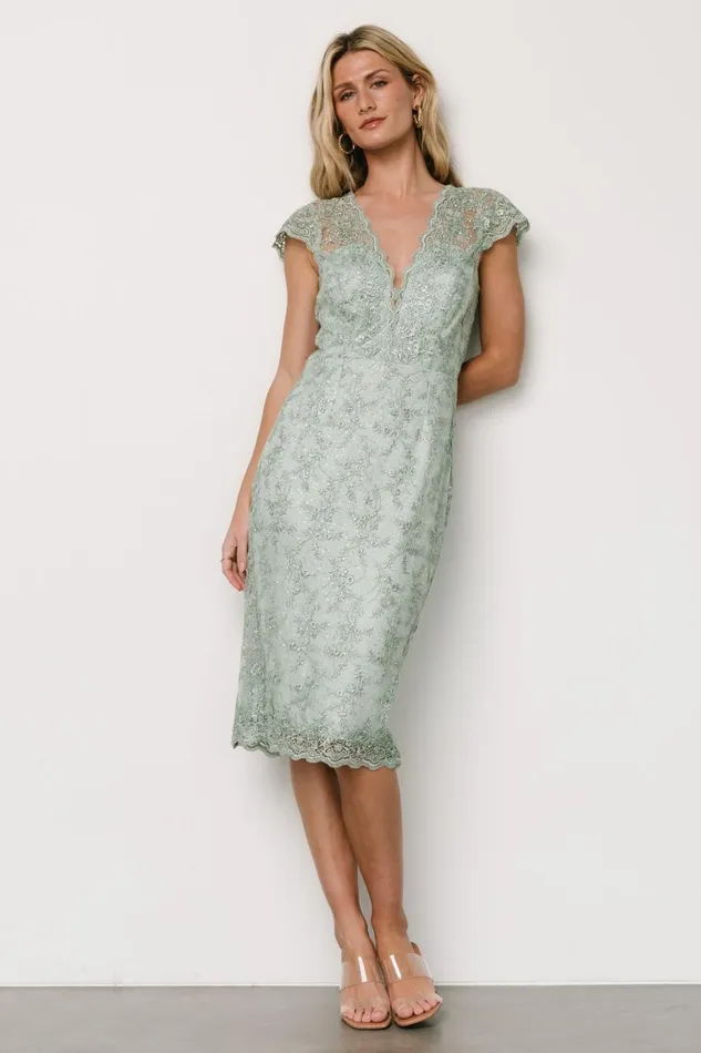 Women Embellished Sequin Baltic Born Oriana Embossed Shimmer Midi Dress Sage Women Embellished Sequin Baltic Born Oriana Embossed Shimmer Midi Dress Sage