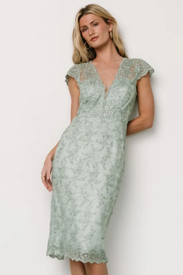 Women Embellished Sequin Baltic Born Oriana Embossed Shimmer Midi Dress Sage Women Embellished Sequin Baltic Born Oriana Embossed Shimmer Midi Dress Sage