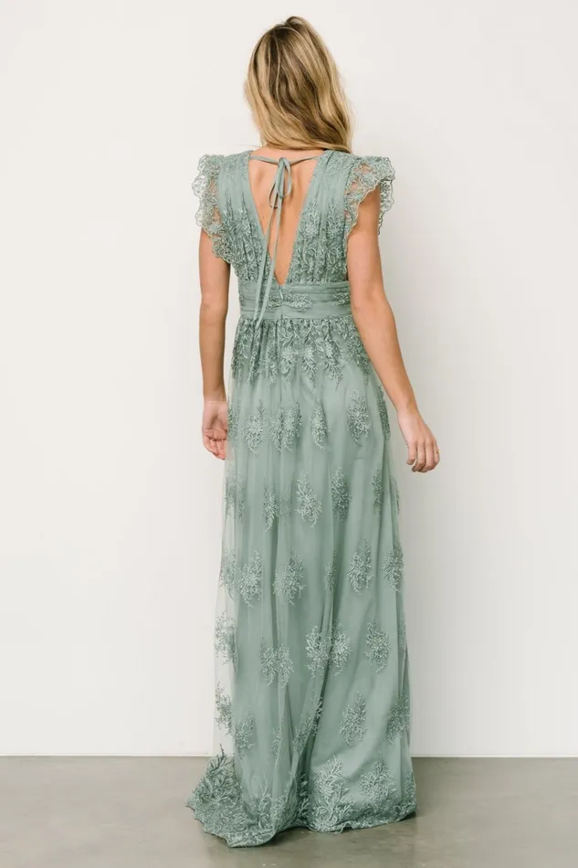 Women Embellished Sequin Baltic Born Rhea Tulle Maxi Dress Eucalyptus