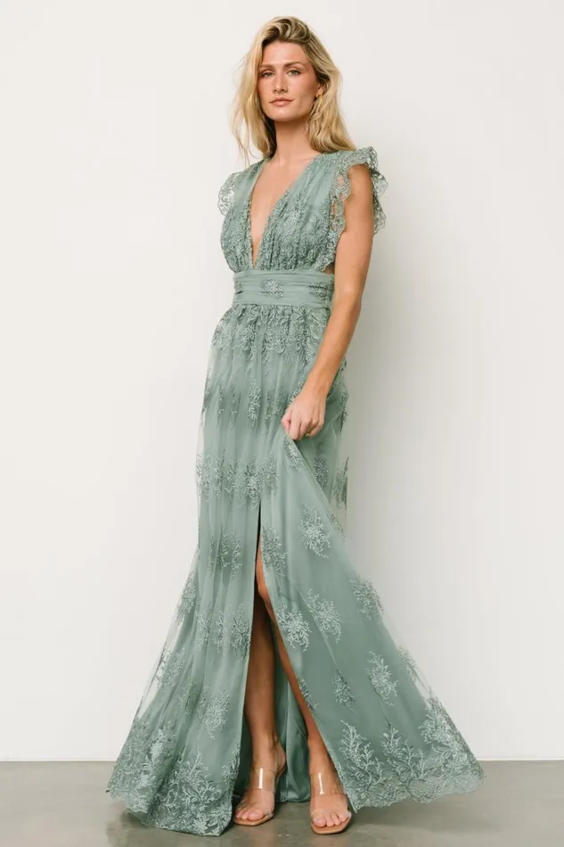 Women Embellished Sequin Baltic Born Rhea Tulle Maxi Dress Eucalyptus