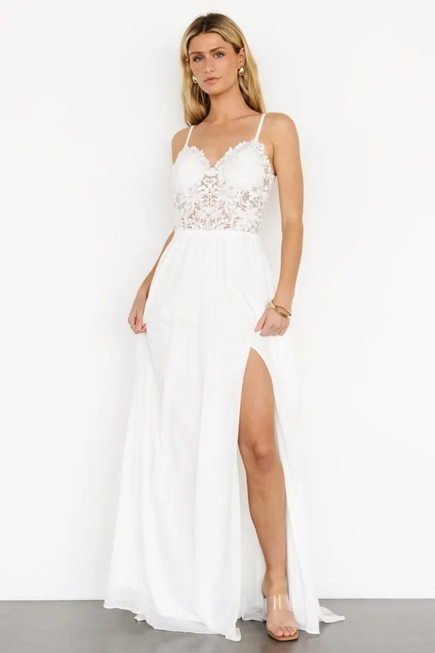 Women Embellished Sequin Baltic Born Samantha Lace Top Gown Off White