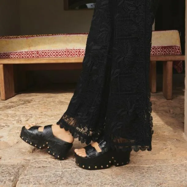 Women ESAB Black Embossed Clergerie Mules