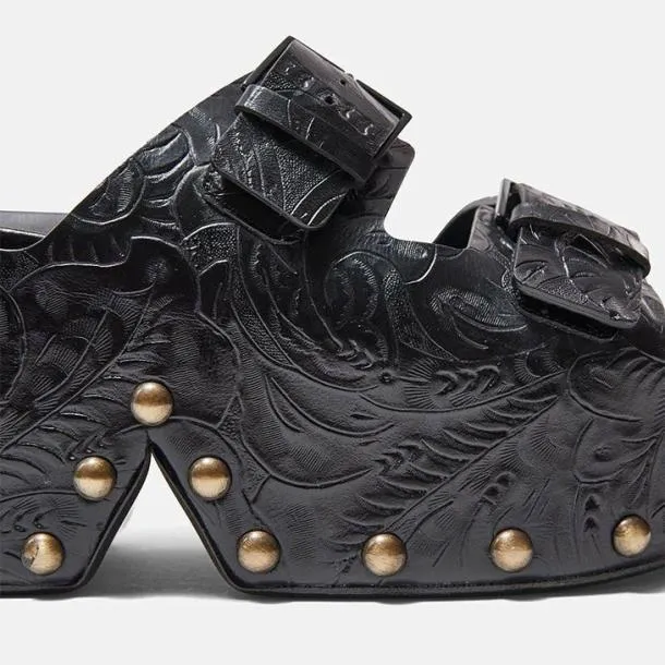 Women ESAB Black Embossed Clergerie Mules