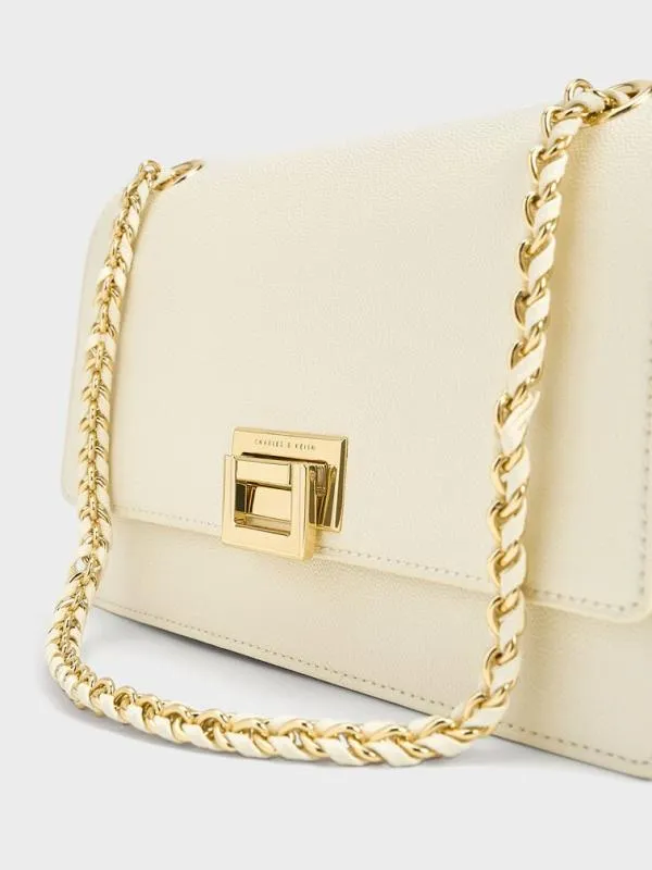 Women Everline BraidedStrap Shoulder Bag 8211 Cream CHARLES and KEITH Shoulder Bags