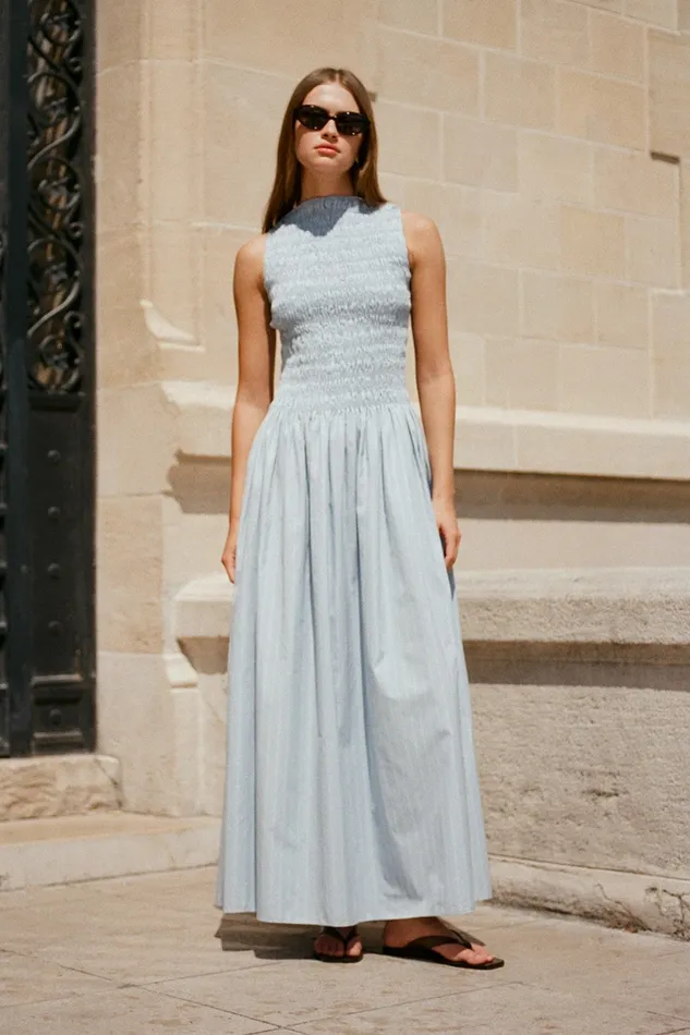 Women Faithfull The Brand Dresses Noa Maxi Dress Blue Pinstripe