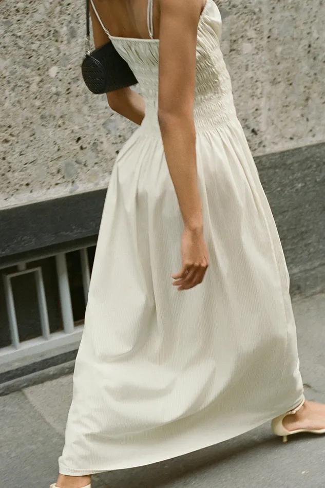 Women Faithfull The Brand Maxi Dresses Aya String Maxi Dress Cream Pinstripe