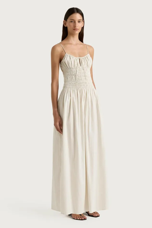 Women Faithfull The Brand Maxi Dresses Aya String Maxi Dress Cream Pinstripe
