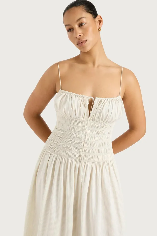 Women Faithfull The Brand Maxi Dresses Aya String Maxi Dress Cream Pinstripe