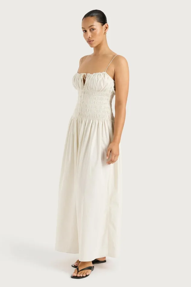 Women Faithfull The Brand Maxi Dresses Aya String Maxi Dress Cream Pinstripe