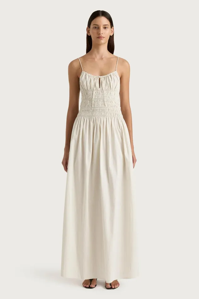 Women Faithfull The Brand Maxi Dresses Aya String Maxi Dress Cream Pinstripe