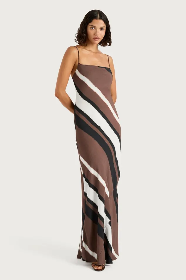 Women Faithfull The Brand Maxi Dresses Sisudo Maxi Dress Futura Stripe Chocolate