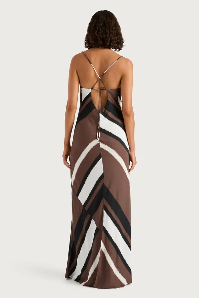 Women Faithfull The Brand Maxi Dresses Sisudo Maxi Dress Futura Stripe Chocolate