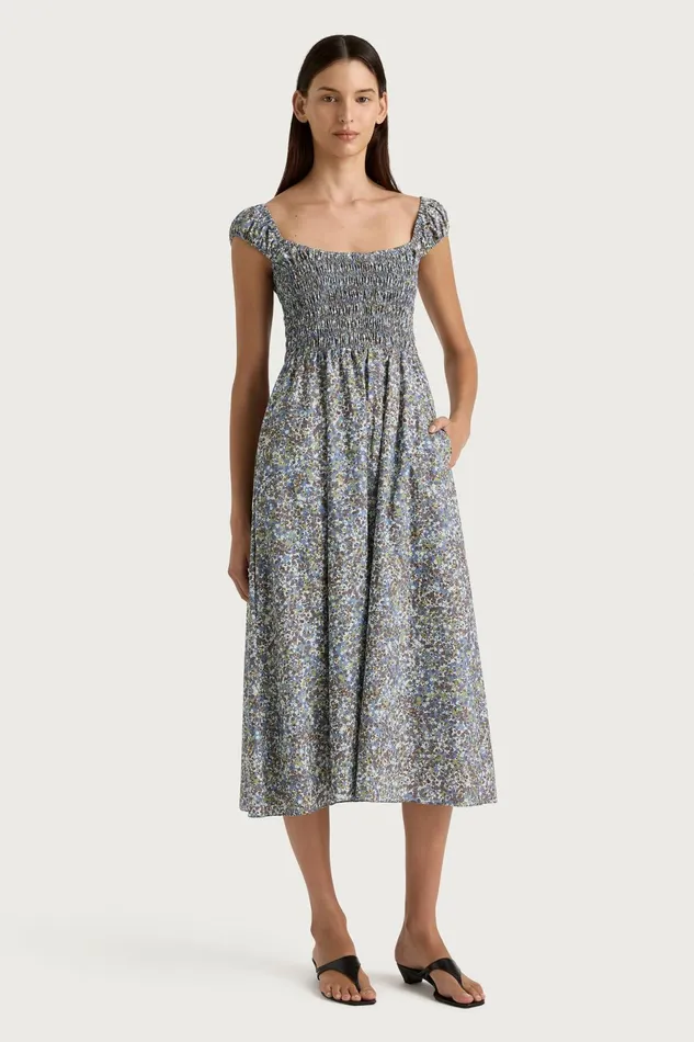 Women Faithfull The Brand Midi Dresses Lene Midi Dress Meander Blue