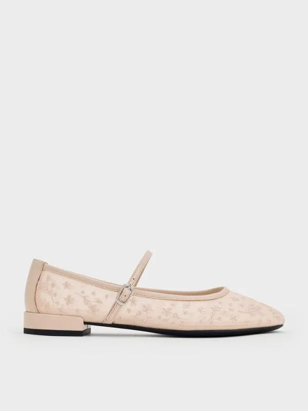 Women Gertrude Mesh Embroidered Floral Mary Janes 8211 Nude CHARLES and KEITH Ballet Flats Women Gertrude Mesh Embroidered Floral Mary Janes 8211 Nude CHARLES and KEITH Ballet Flats