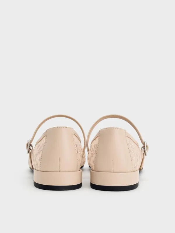 Women Gertrude Mesh Embroidered Floral Mary Janes 8211 Nude CHARLES and KEITH Ballet Flats