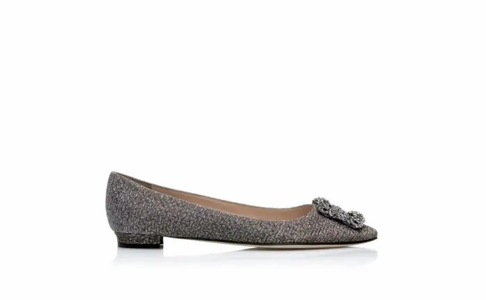 Women Gold Textile Jewel Buckle Flat Pumps Manolo Blahnik Flats