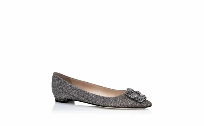 Women Gold Textile Jewel Buckle Flat Pumps Manolo Blahnik Flats
