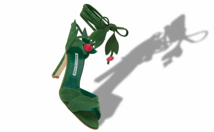 Women Green Suede LaceUp Sandals Manolo Blahnik Sandals