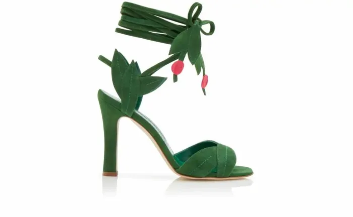 Women Green Suede LaceUp Sandals Manolo Blahnik Sandals