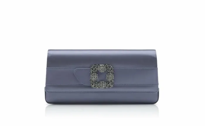 Women Grey Satin Jewel Buckle Clutch Manolo Blahnik Bags