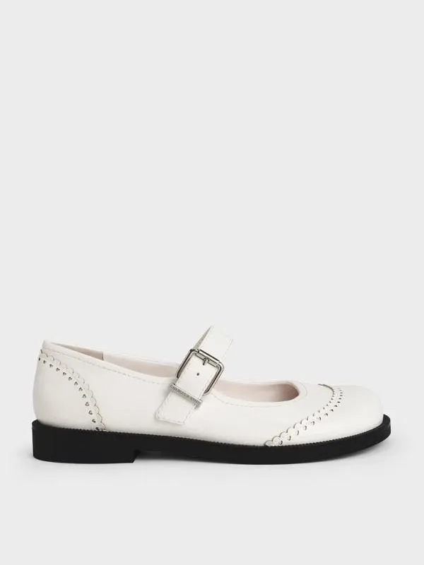 Women Heart Buckled Mary Janes 8211 White CHARLES and KEITH Flats