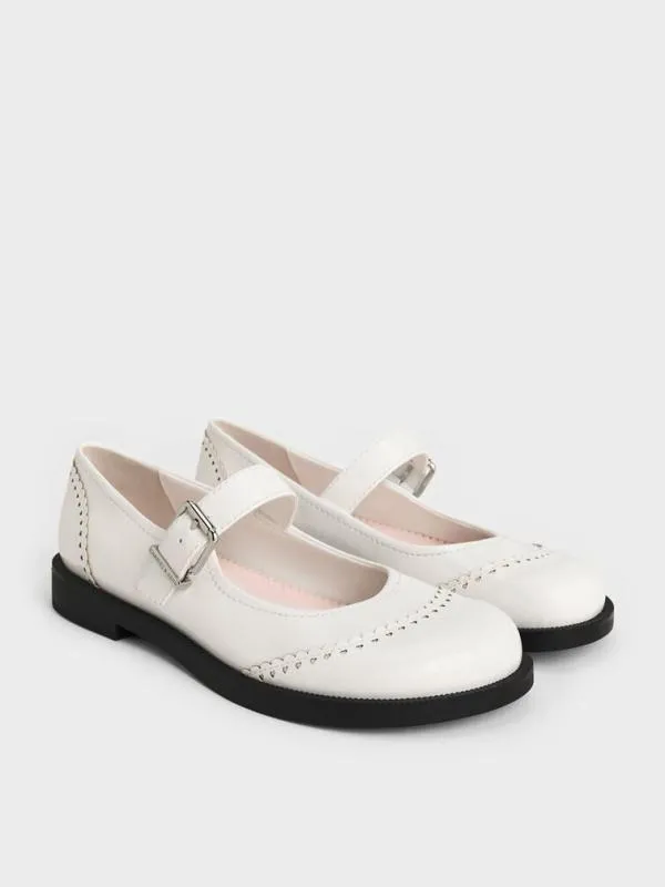 Women Heart Buckled Mary Janes 8211 White CHARLES and KEITH Flats