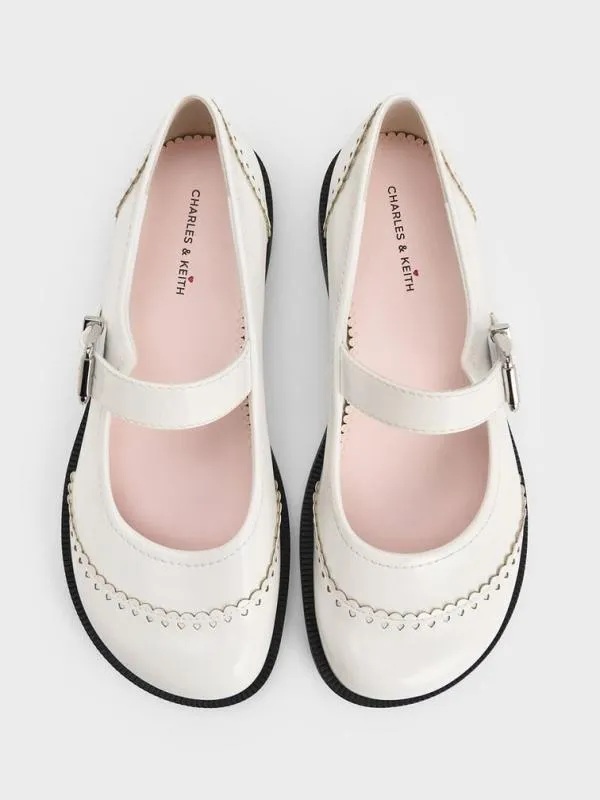 Women Heart Buckled Mary Janes 8211 White CHARLES and KEITH Flats