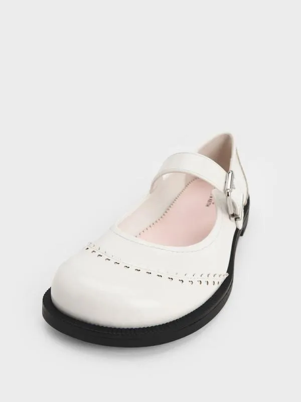 Women Heart Buckled Mary Janes 8211 White CHARLES and KEITH Flats