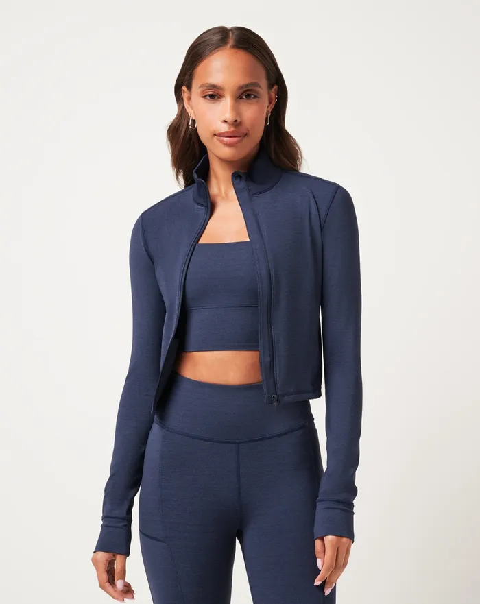 Women Hoodies and Pullovers TravisMathew MOVEKNIT FULL ZIP Heather Navy Blazer