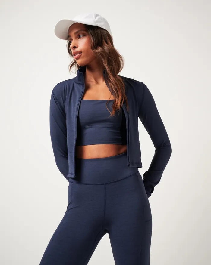 Women Hoodies and Pullovers TravisMathew MOVEKNIT FULL ZIP Heather Navy Blazer Women Hoodies and Pullovers TravisMathew MOVEKNIT FULL ZIP Heather Navy Blazer